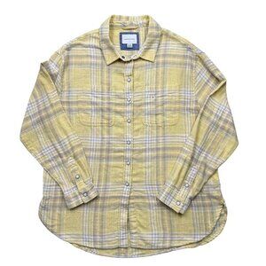 American Eagle Pearl Snap Shirt Yellow Plaid Womens S Cabincore Western NEW